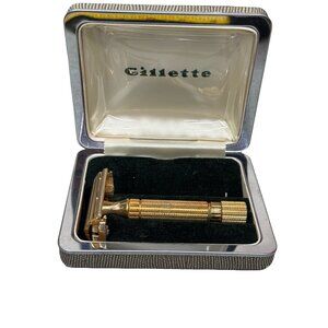 Vintage Gillette Gold Plated Safety Razor Original Case Box Fat Boy Adjustable